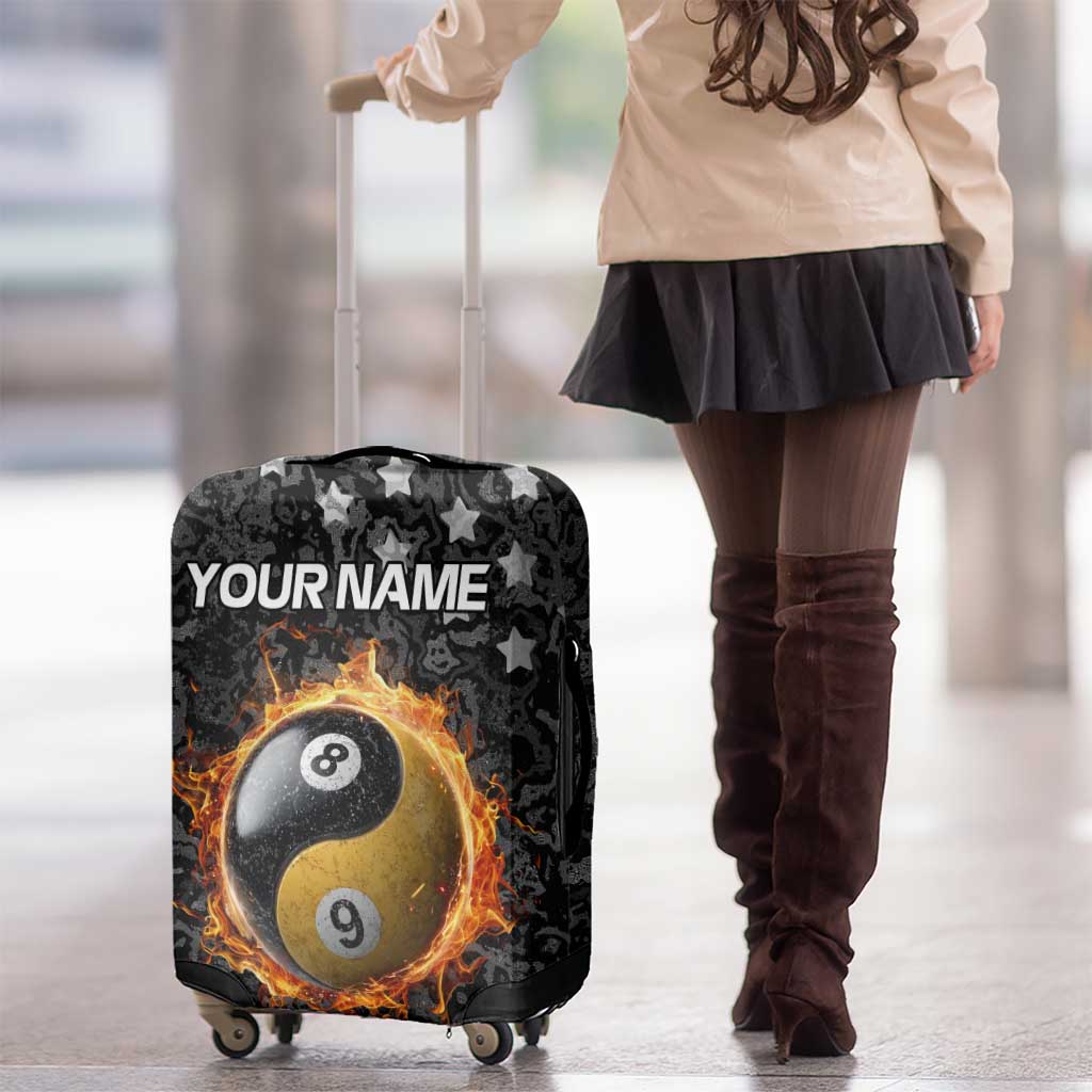 Personalized Yin Yang Billiards Luggage Cover 8 Ball and 9 Ball in Fiery Black Camo Pattern TS04