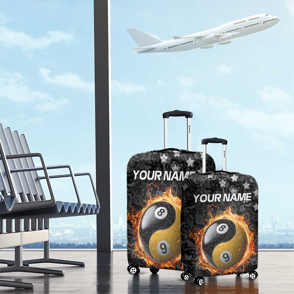 Personalized Yin Yang Billiards Luggage Cover 8 Ball and 9 Ball in Fiery Black Camo Pattern TS04