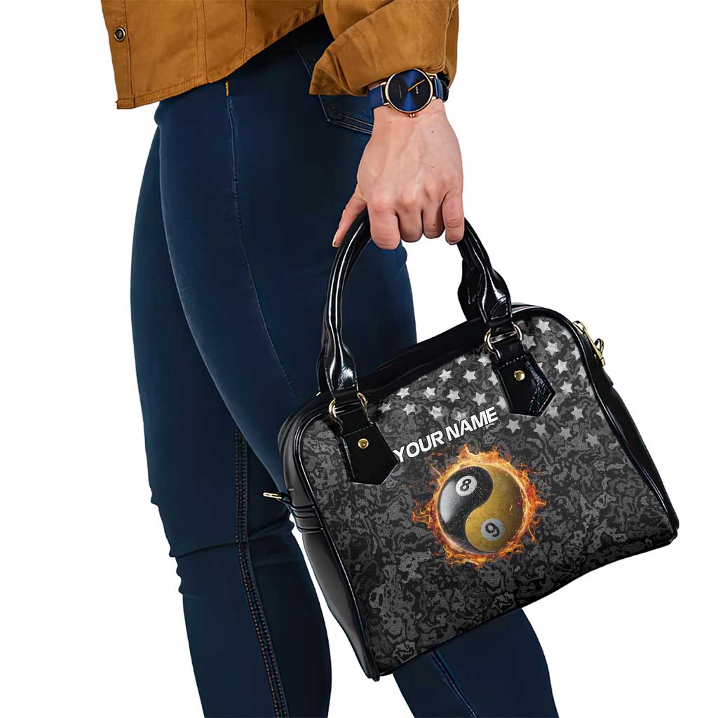 Personalized Yin Yang Billiards Shoulder Handbag 8 Ball and 9 Ball in Fiery Black Camo Pattern TS04