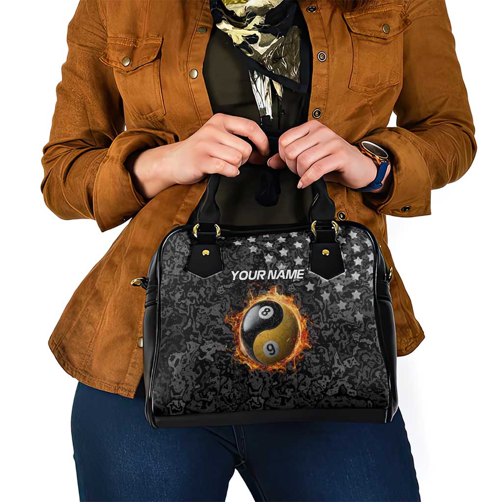 Personalized Yin Yang Billiards Shoulder Handbag 8 Ball and 9 Ball in Fiery Black Camo Pattern TS04