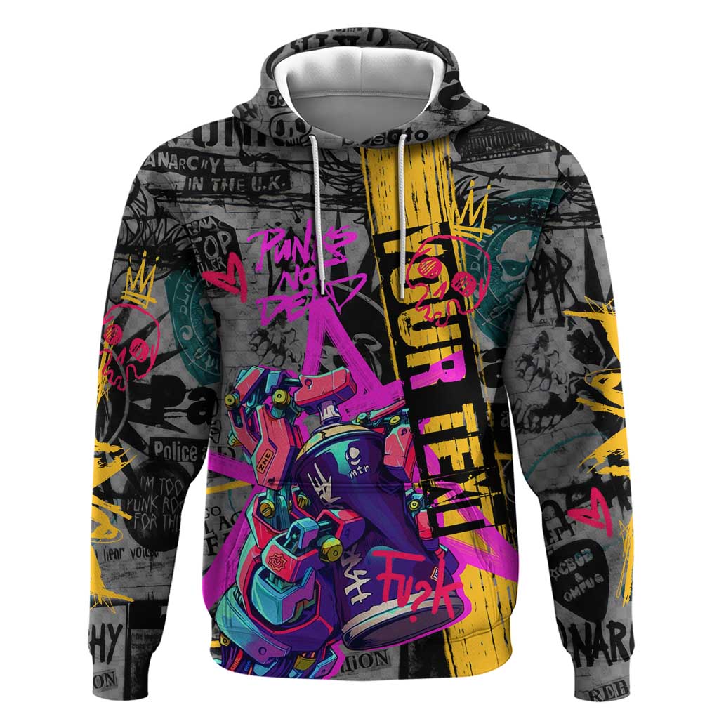 Punk Cheetah Graffiti Hoodie with Punk Not Dead Street Art and Neon Jungle Design TS04