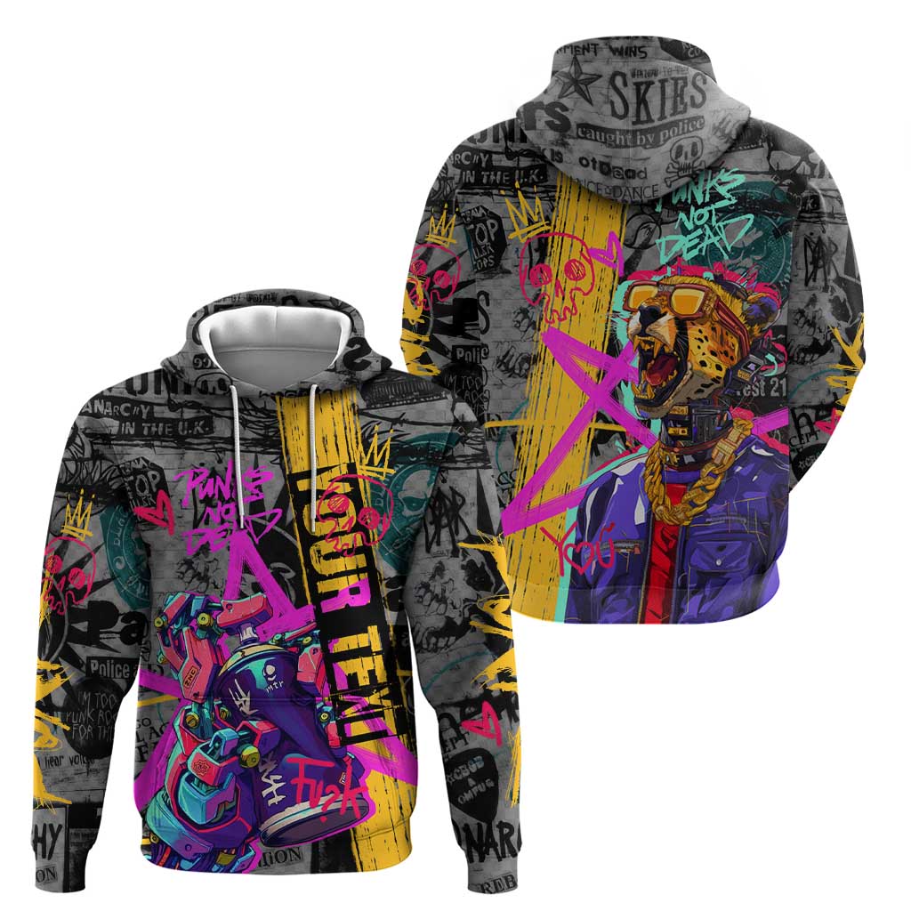 Punk Cheetah Graffiti Hoodie with Punk Not Dead Street Art and Neon Jungle Design TS04