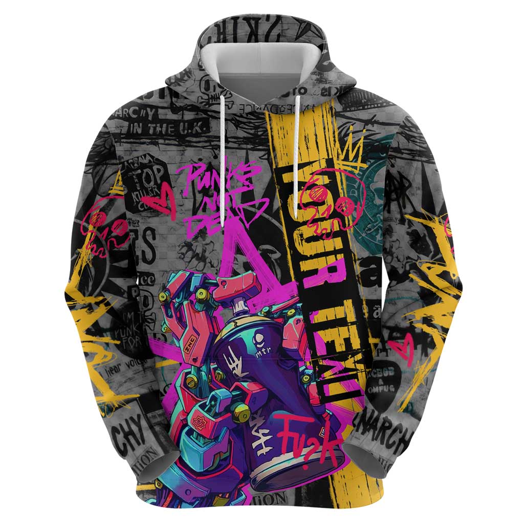 Punk Cheetah Graffiti Hoodie with Punk Not Dead Street Art and Neon Jungle Design TS04
