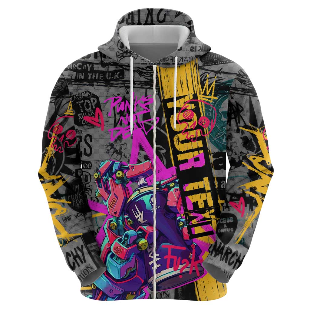 Punk Cheetah Graffiti Hoodie with Punk Not Dead Street Art and Neon Jungle Design TS04