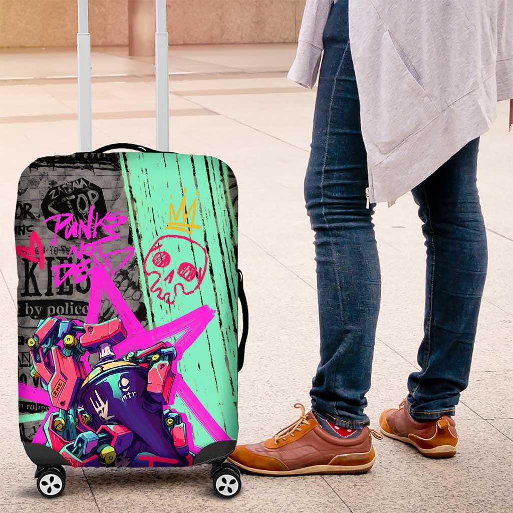 Punk Cheetah Graffiti Luggage Cover with Punk Not Dead Street Art and Neon Jungle Design TS04