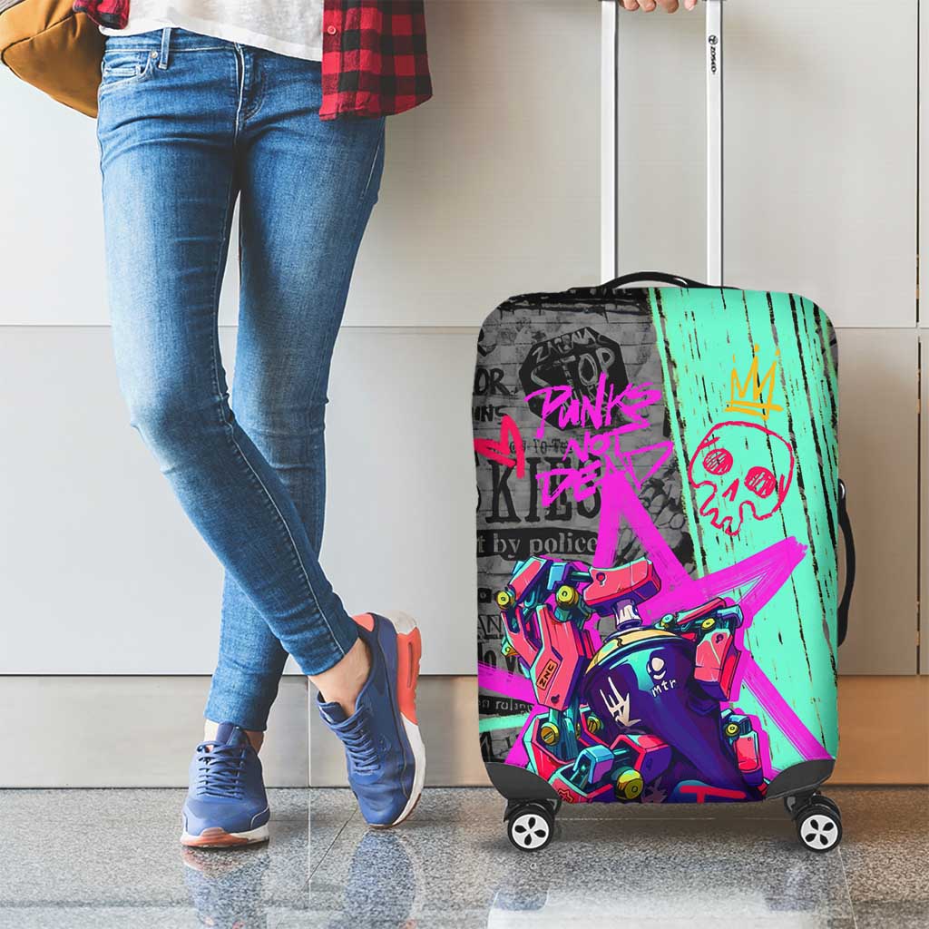 Punk Cheetah Graffiti Luggage Cover with Punk Not Dead Street Art and Neon Jungle Design TS04
