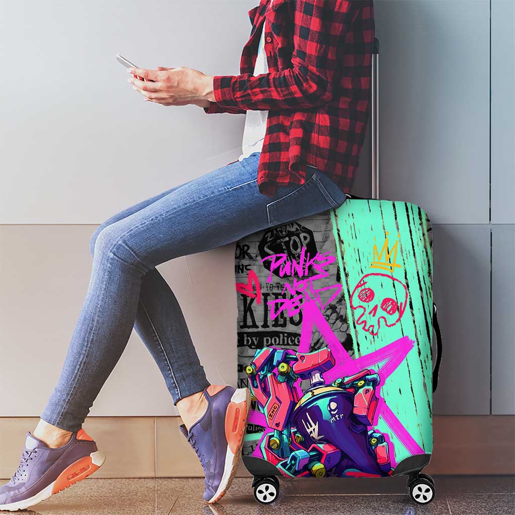 Punk Cheetah Graffiti Luggage Cover with Punk Not Dead Street Art and Neon Jungle Design TS04