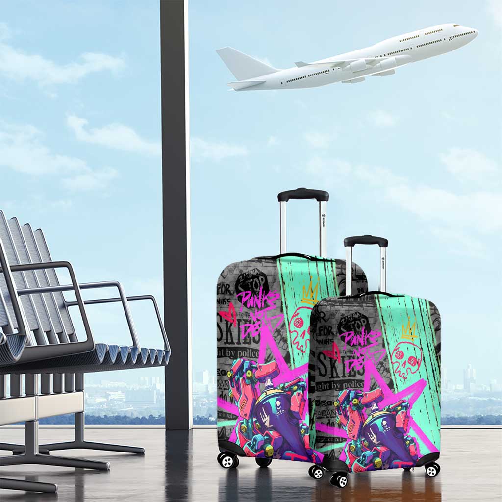 Punk Cheetah Graffiti Luggage Cover with Punk Not Dead Street Art and Neon Jungle Design TS04