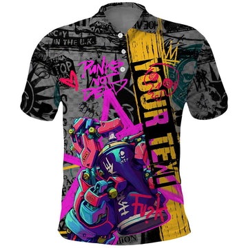 Punk Cheetah Graffiti Polo Shirt with Punk Not Dead Street Art and Neon Jungle Design TS04