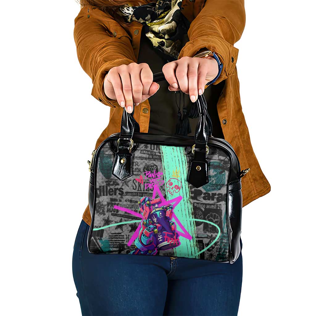 Punk Cheetah Graffiti Shoulder Handbag with Punk Not Dead Street Art and Neon Jungle Design TS04