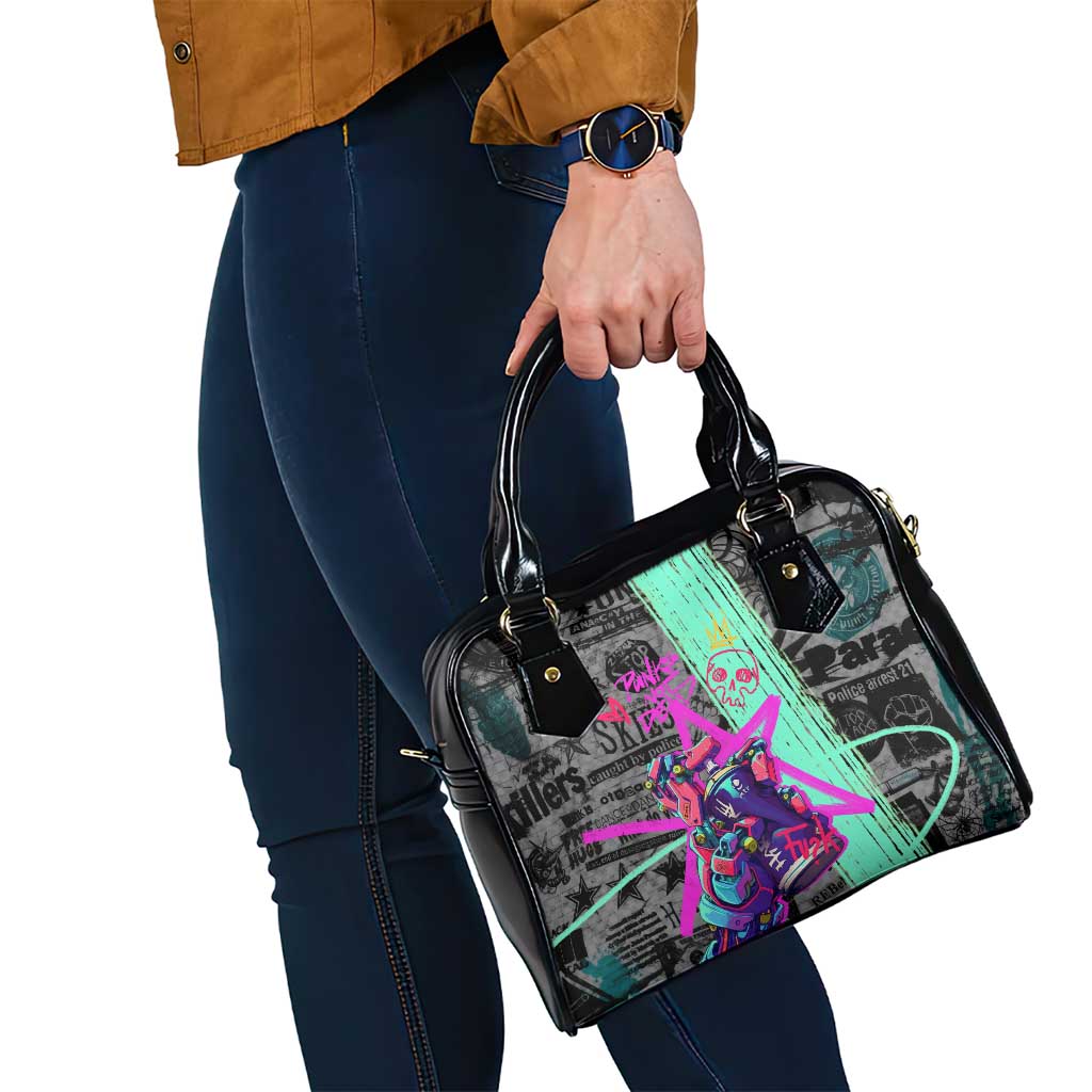 Punk Cheetah Graffiti Shoulder Handbag with Punk Not Dead Street Art and Neon Jungle Design TS04