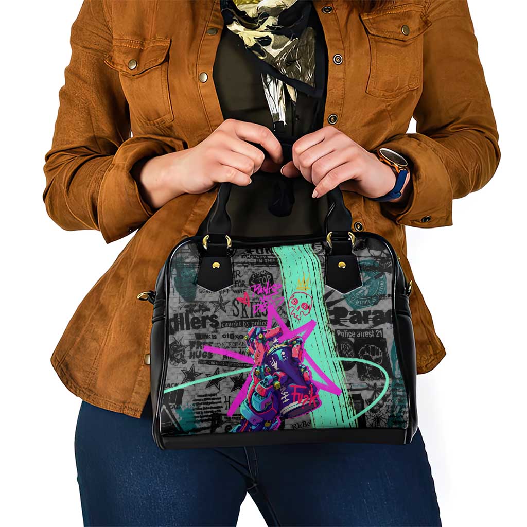 Punk Cheetah Graffiti Shoulder Handbag with Punk Not Dead Street Art and Neon Jungle Design TS04