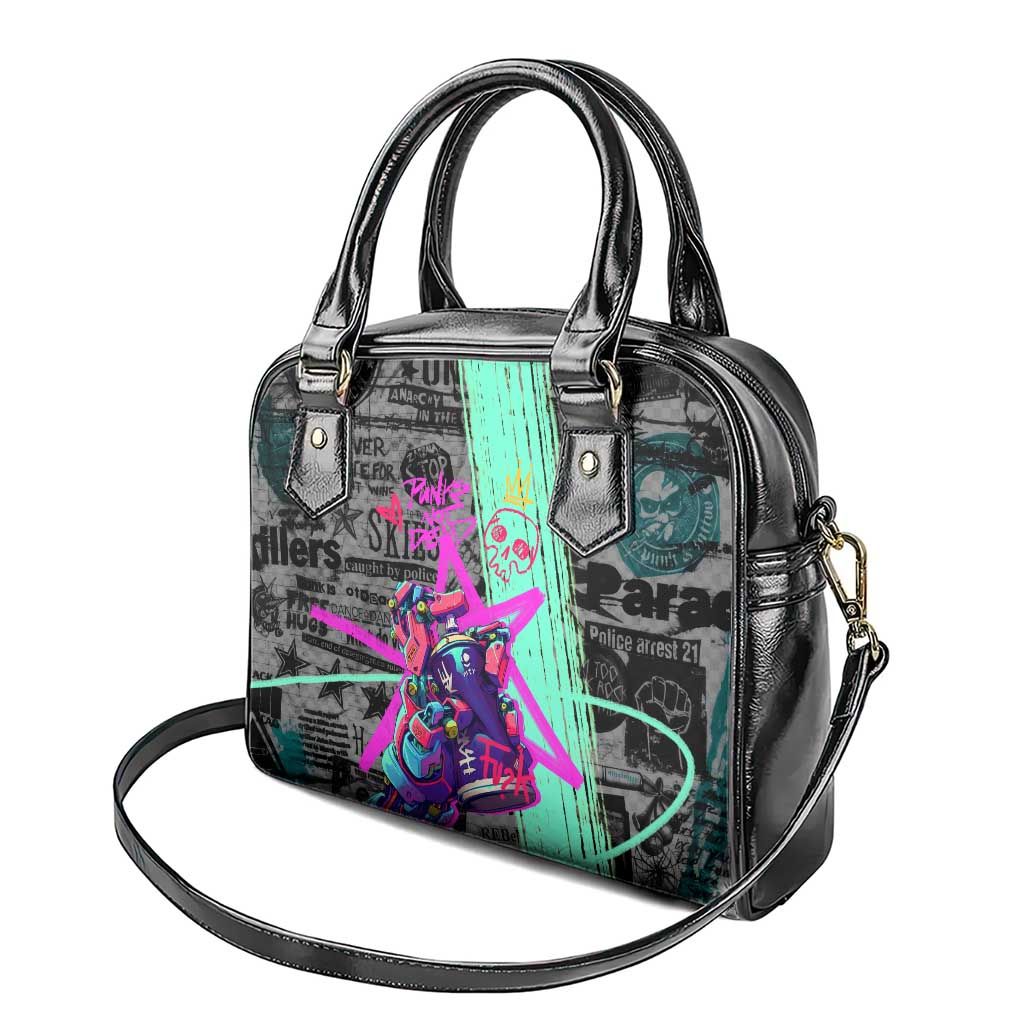 Punk Cheetah Graffiti Shoulder Handbag with Punk Not Dead Street Art and Neon Jungle Design TS04
