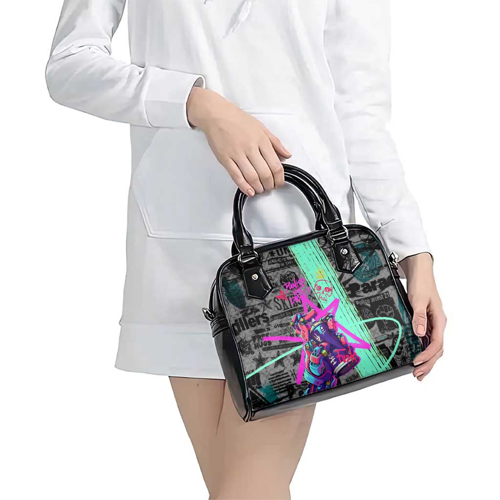 Punk Cheetah Graffiti Shoulder Handbag with Punk Not Dead Street Art and Neon Jungle Design TS04