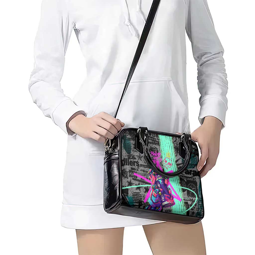 Punk Cheetah Graffiti Shoulder Handbag with Punk Not Dead Street Art and Neon Jungle Design TS04