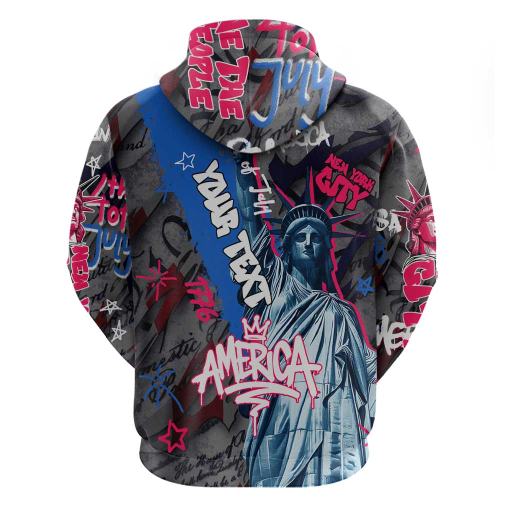 4th of July Graffiti Hoodie with Statue of Liberty and American Independence Street Art Design TS04