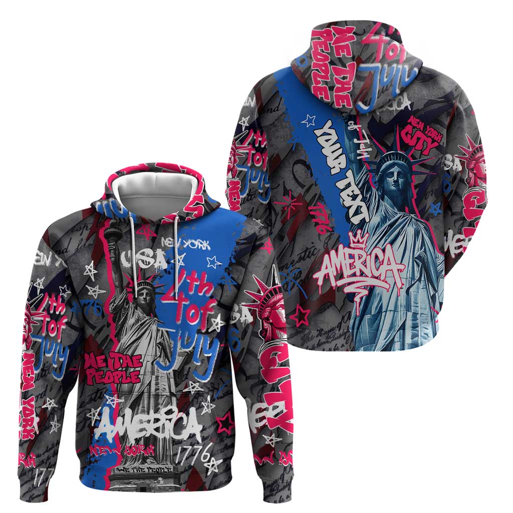 4th of July Graffiti Hoodie with Statue of Liberty and American Independence Street Art Design TS04