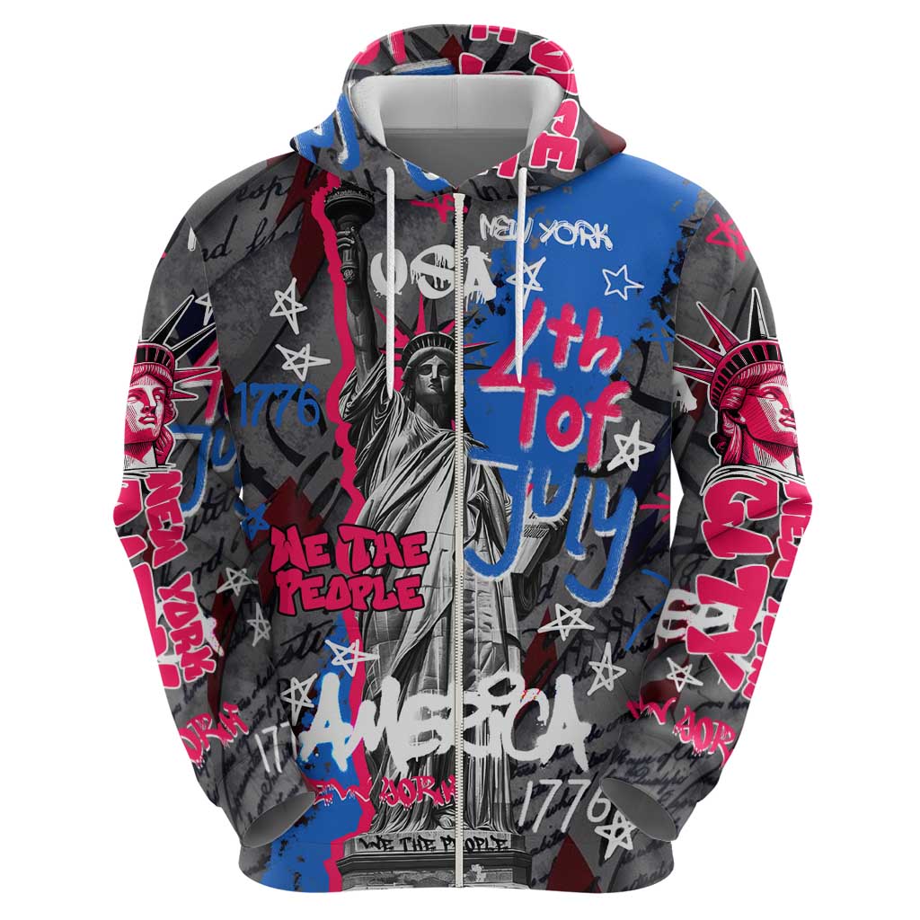 4th of July Graffiti Hoodie with Statue of Liberty and American Independence Street Art Design TS04