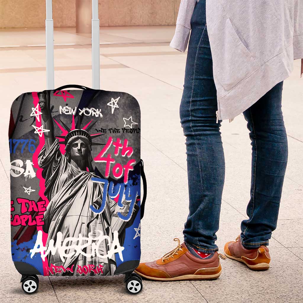 4th of July Graffiti Luggage Cover with Statue of Liberty and American Independence Street Art Design TS04