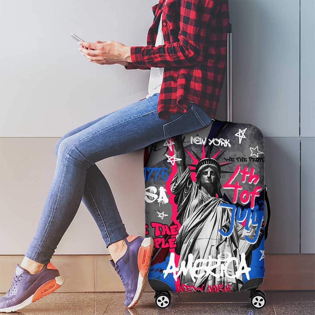 4th of July Graffiti Luggage Cover with Statue of Liberty and American Independence Street Art Design TS04