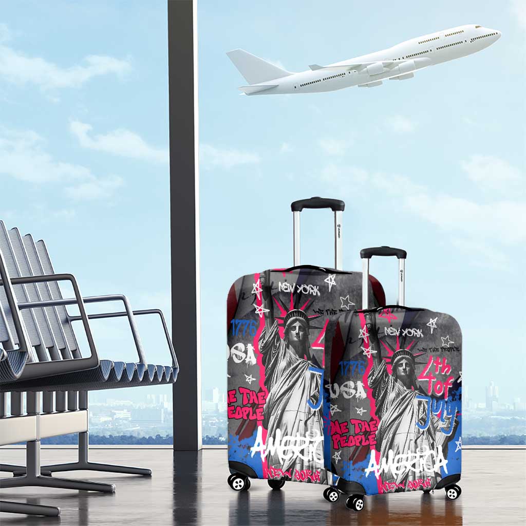 4th of July Graffiti Luggage Cover with Statue of Liberty and American Independence Street Art Design TS04