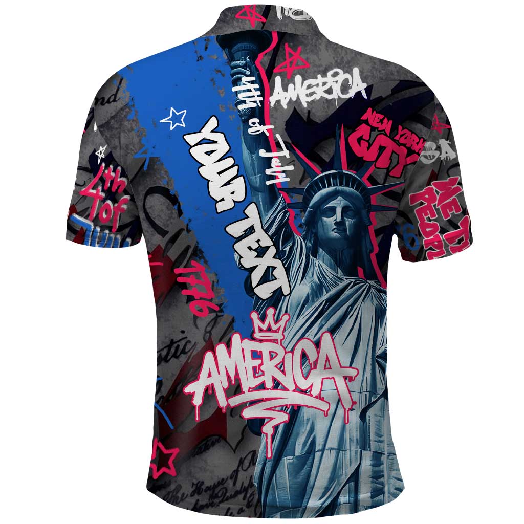 4th of July Graffiti Polo Shirt with Statue of Liberty and American Independence Street Art Design TS04