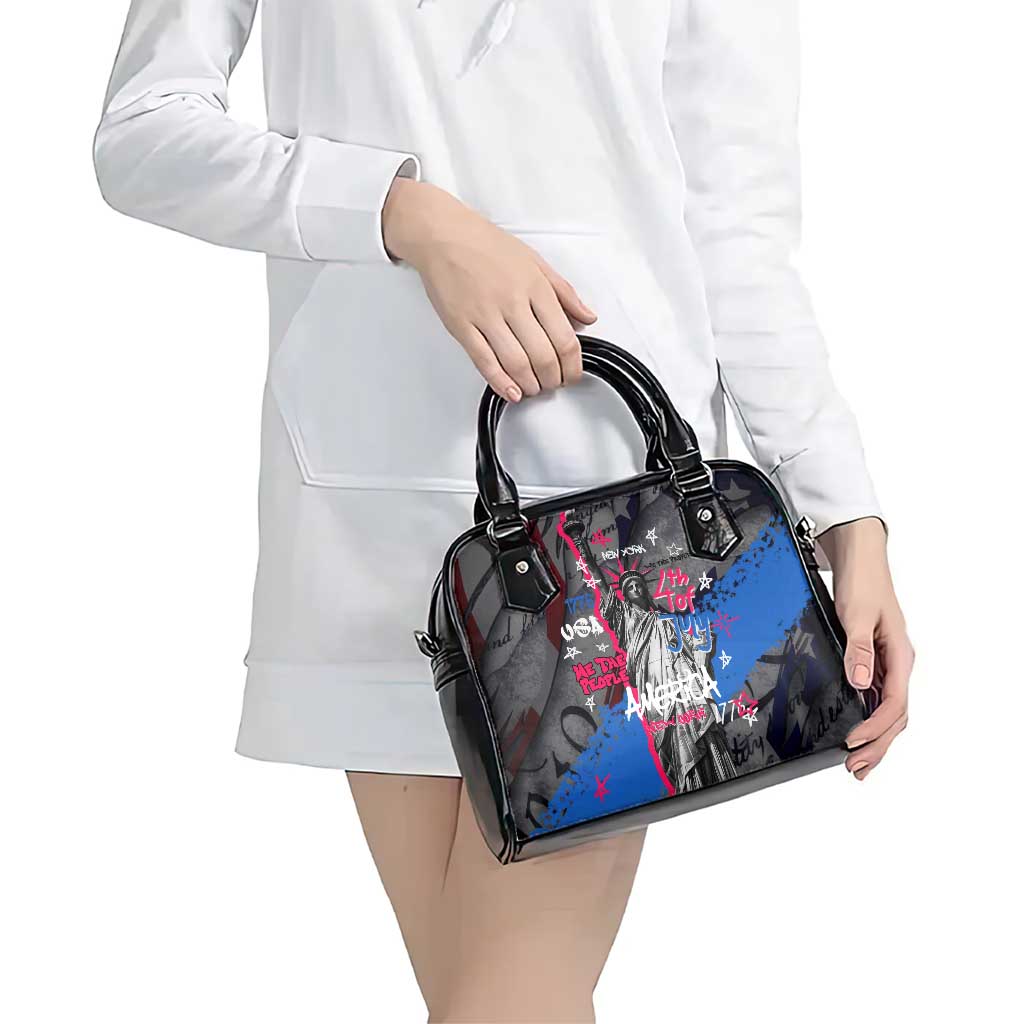 4th of July Graffiti Shoulder Handbag with Statue of Liberty and American Independence Street Art Design TS04