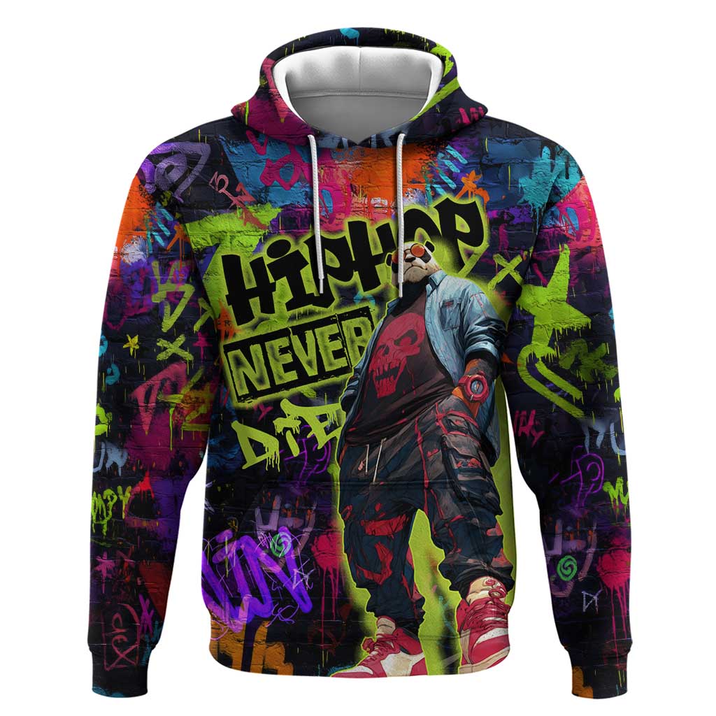 Graffiti Hip Hop Hoodie with Neon Bear and Street Artist Panda Design TS04
