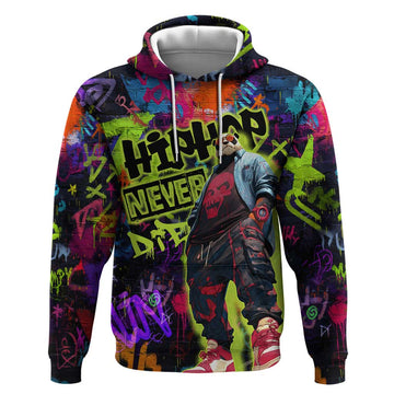 Graffiti Hip Hop Hoodie with Neon Bear and Street Artist Panda Design TS04