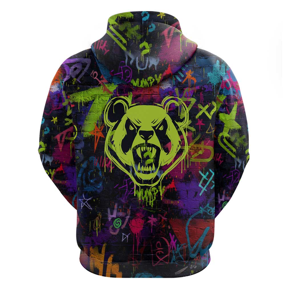 Graffiti Hip Hop Hoodie with Neon Bear and Street Artist Panda Design TS04
