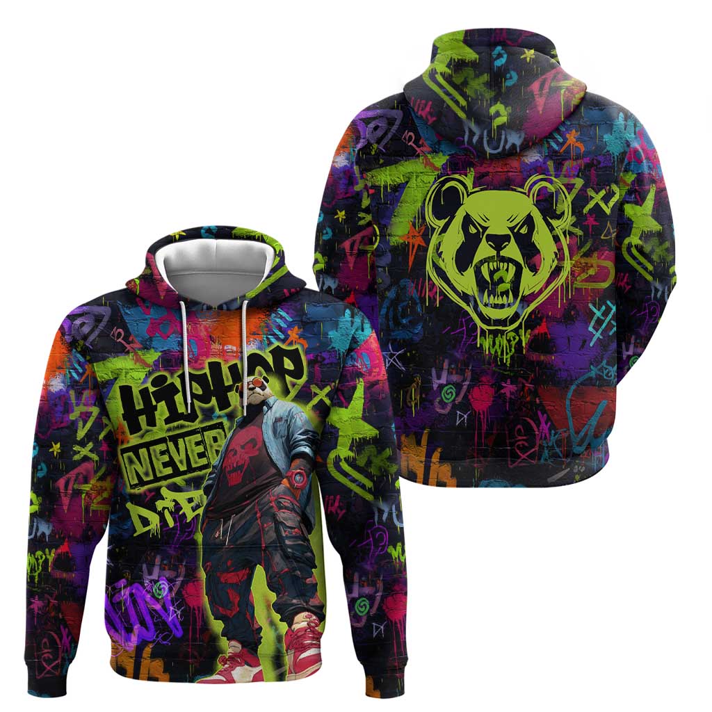 Graffiti Hip Hop Hoodie with Neon Bear and Street Artist Panda Design TS04