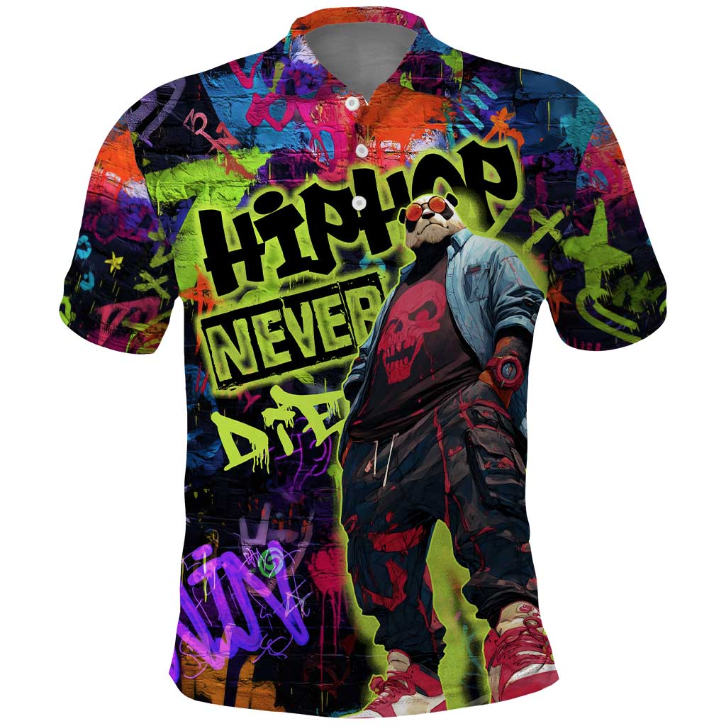Graffiti Hip Hop Polo Shirt with Neon Bear and Street Artist Panda Design TS04
