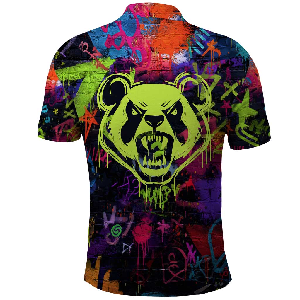 Graffiti Hip Hop Polo Shirt with Neon Bear and Street Artist Panda Design TS04