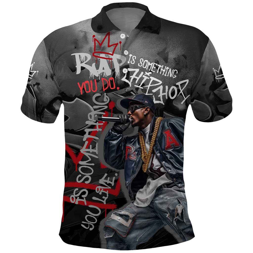 Rap Star Streetwear Polo Shirt with Graffiti Lettering and Hip Hop TS04