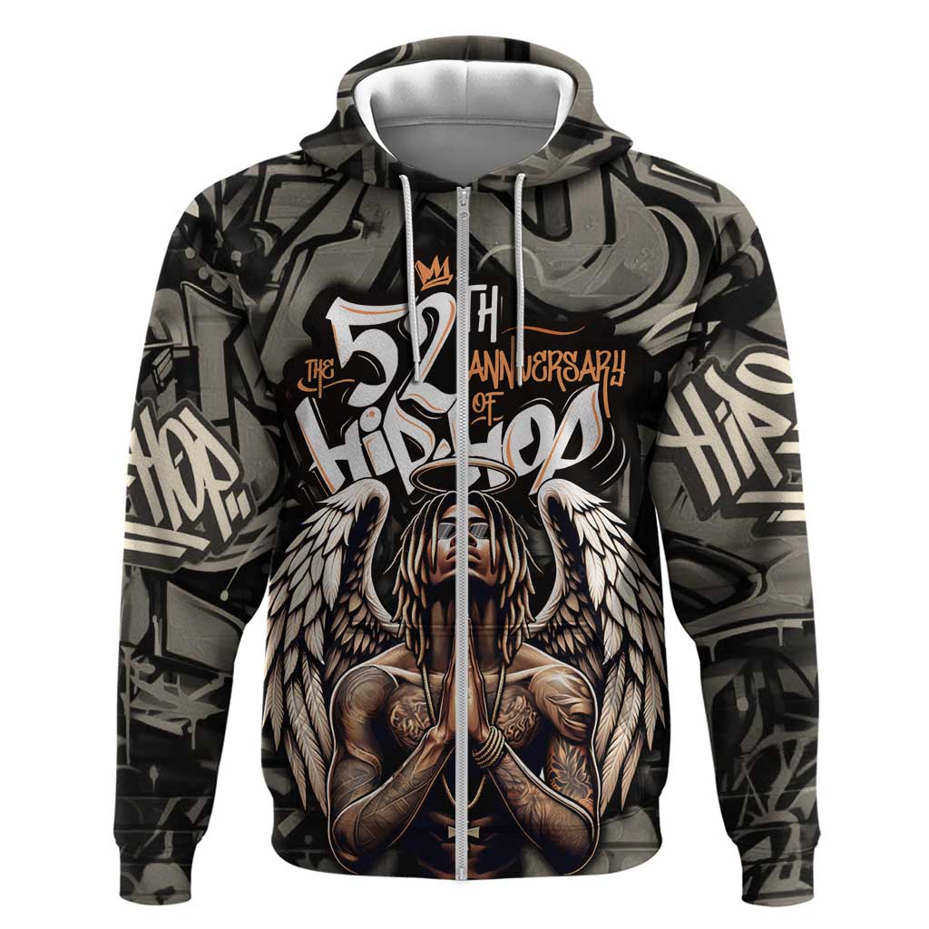 52th Anniversary Of Hiphop Celebration Hoodie with Praying Angel Graphic and Urban Graffiti Background TS04