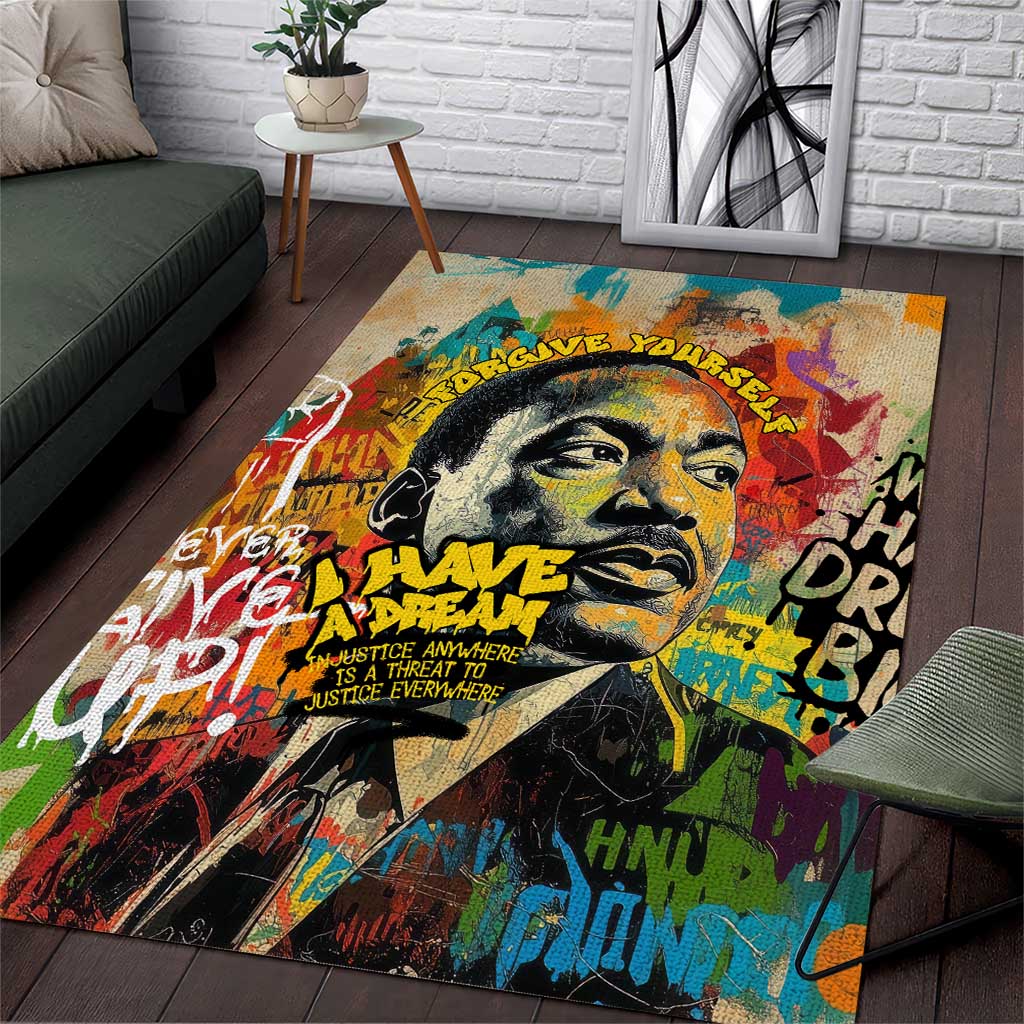 Martin Luther King Graffiti Afro Area Rug Colorful Spray Paint Quotes and Crown TS04