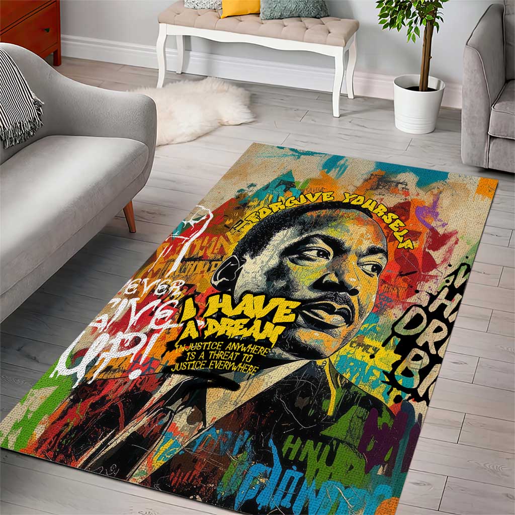 Martin Luther King Graffiti Afro Area Rug Colorful Spray Paint Quotes and Crown TS04