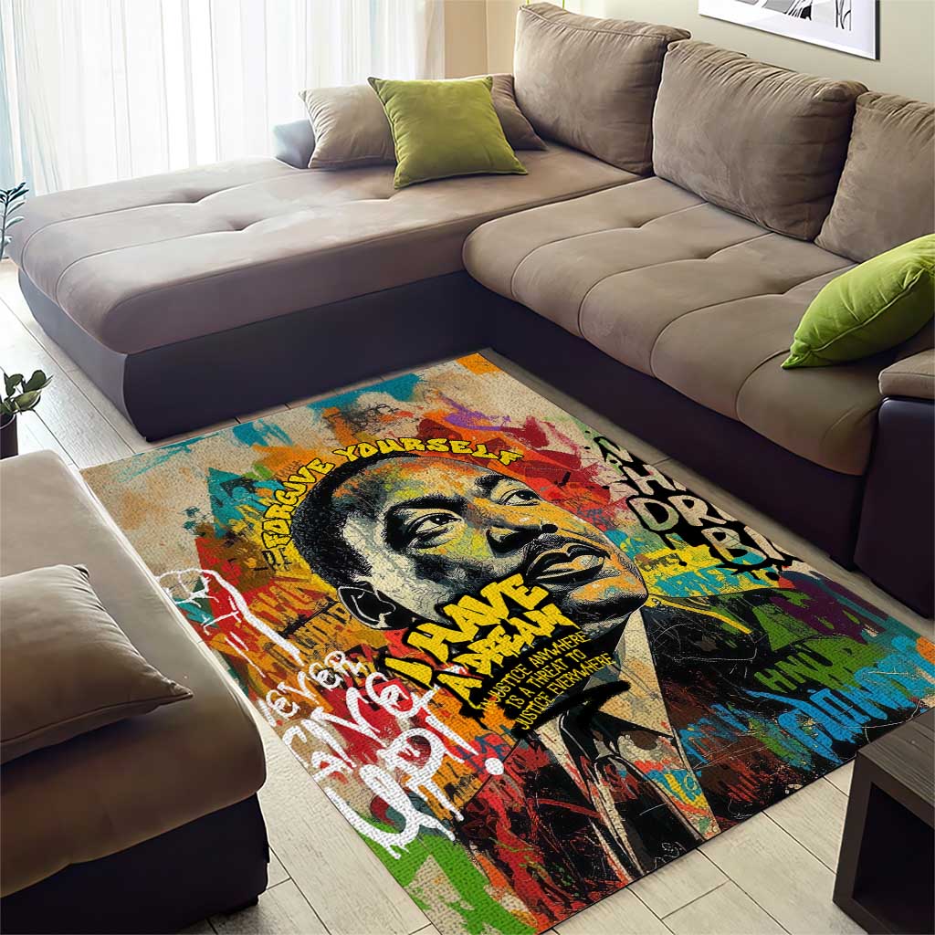 Martin Luther King Graffiti Afro Area Rug Colorful Spray Paint Quotes and Crown TS04