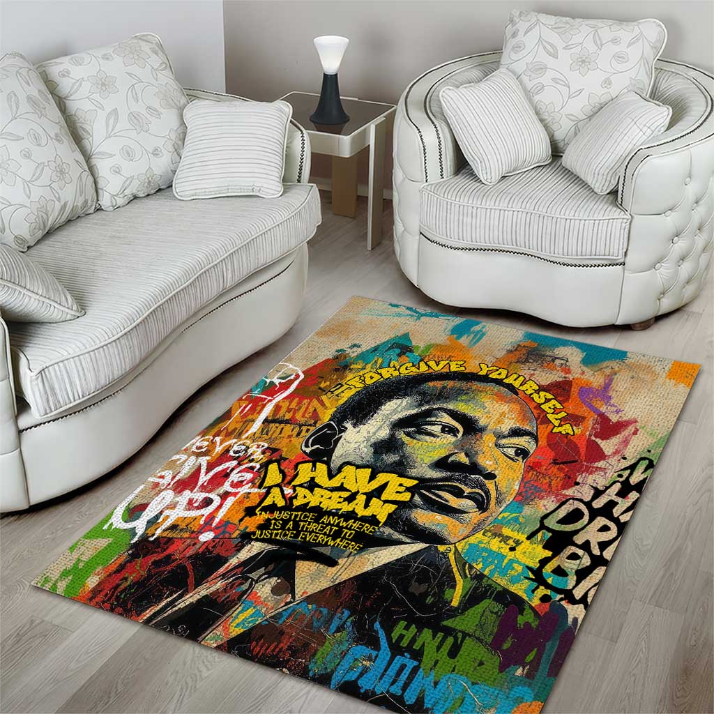 Martin Luther King Graffiti Afro Area Rug Colorful Spray Paint Quotes and Crown TS04