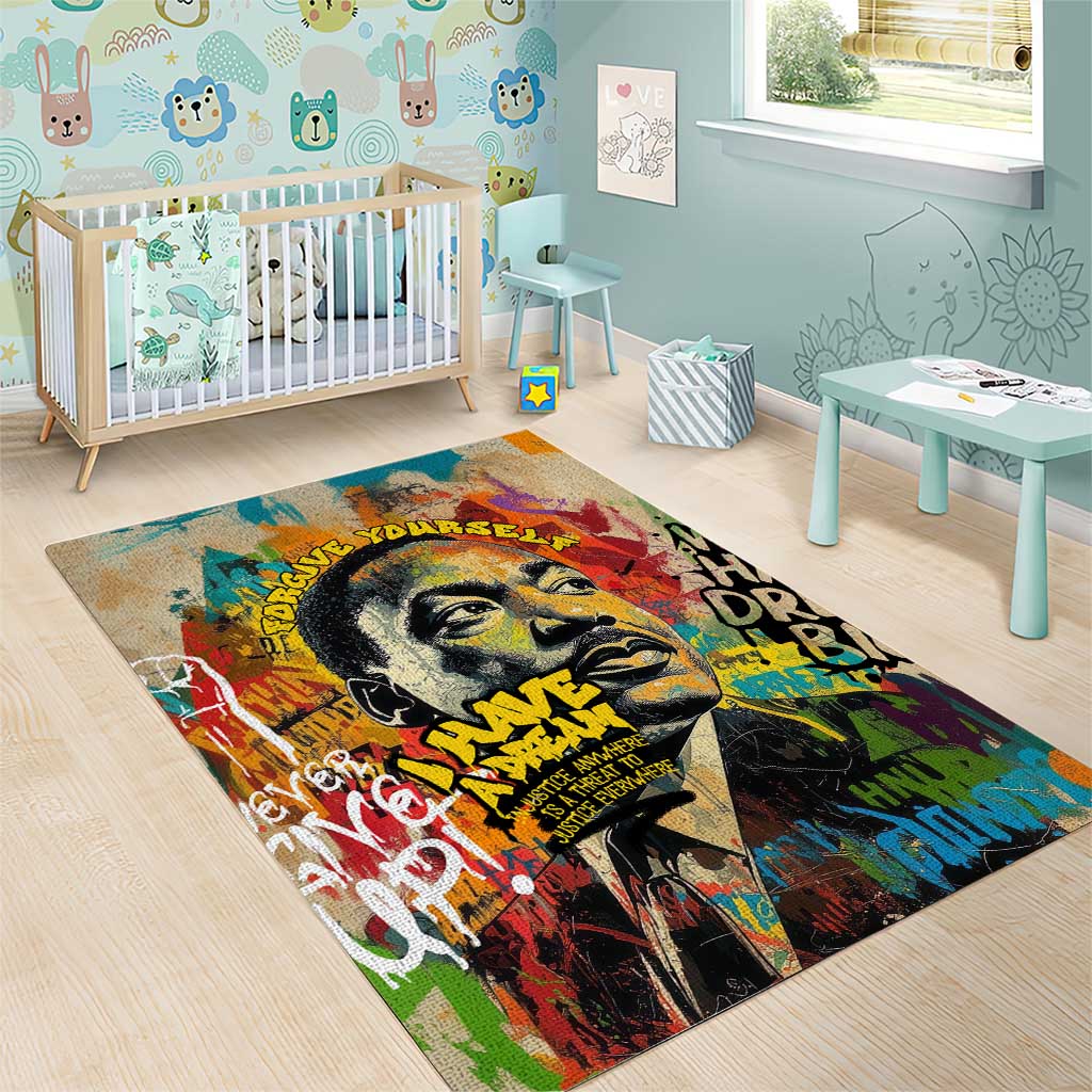 Martin Luther King Graffiti Afro Area Rug Colorful Spray Paint Quotes and Crown TS04