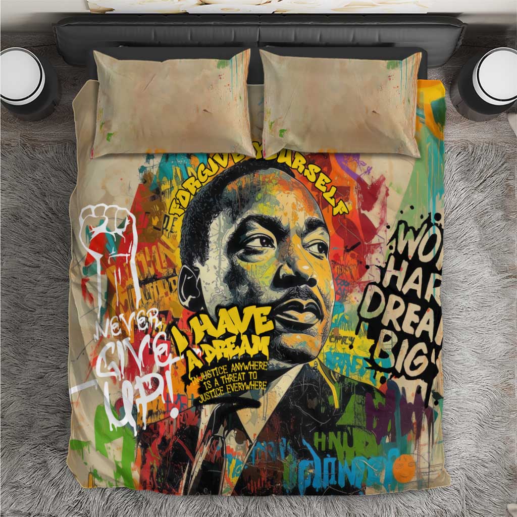 Martin Luther King Graffiti Afro Bedding Set Colorful Spray Paint Quotes and Crown TS04
