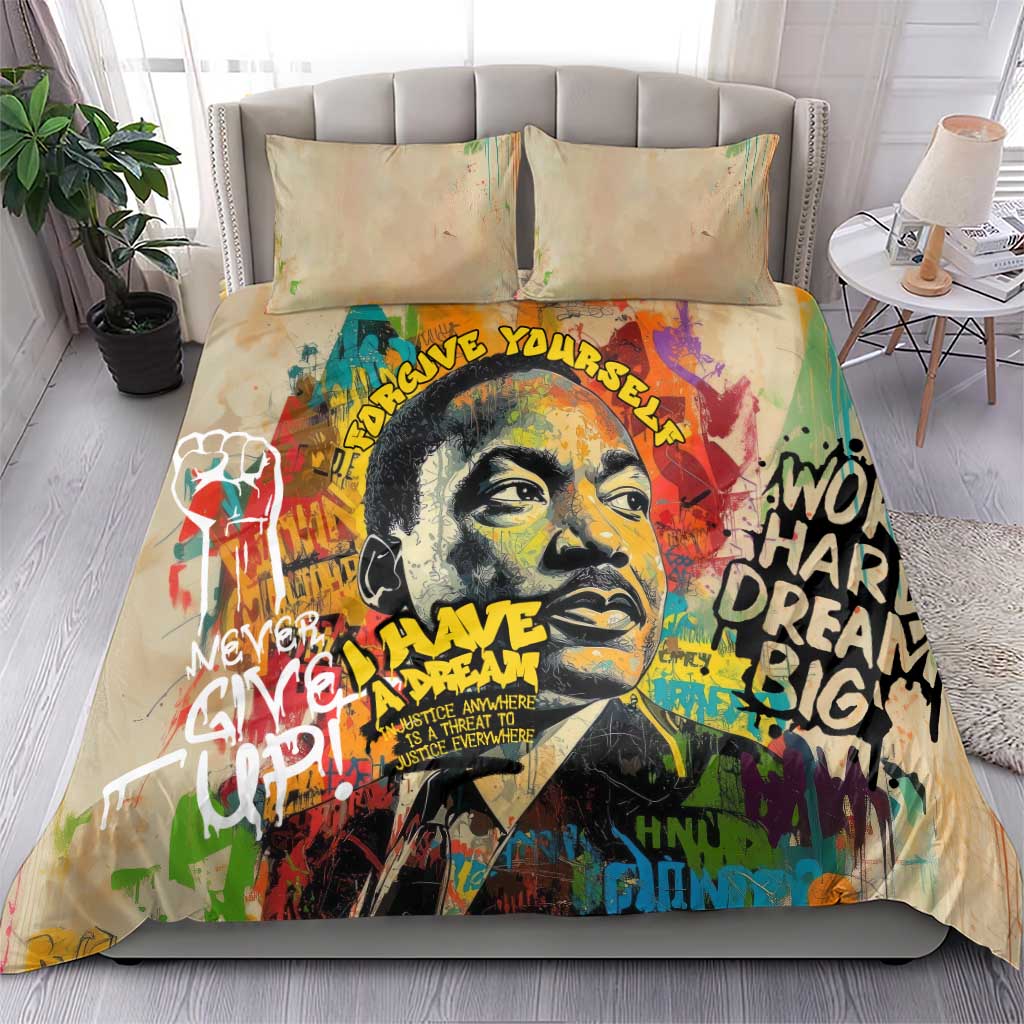 Martin Luther King Graffiti Afro Bedding Set Colorful Spray Paint Quotes and Crown TS04