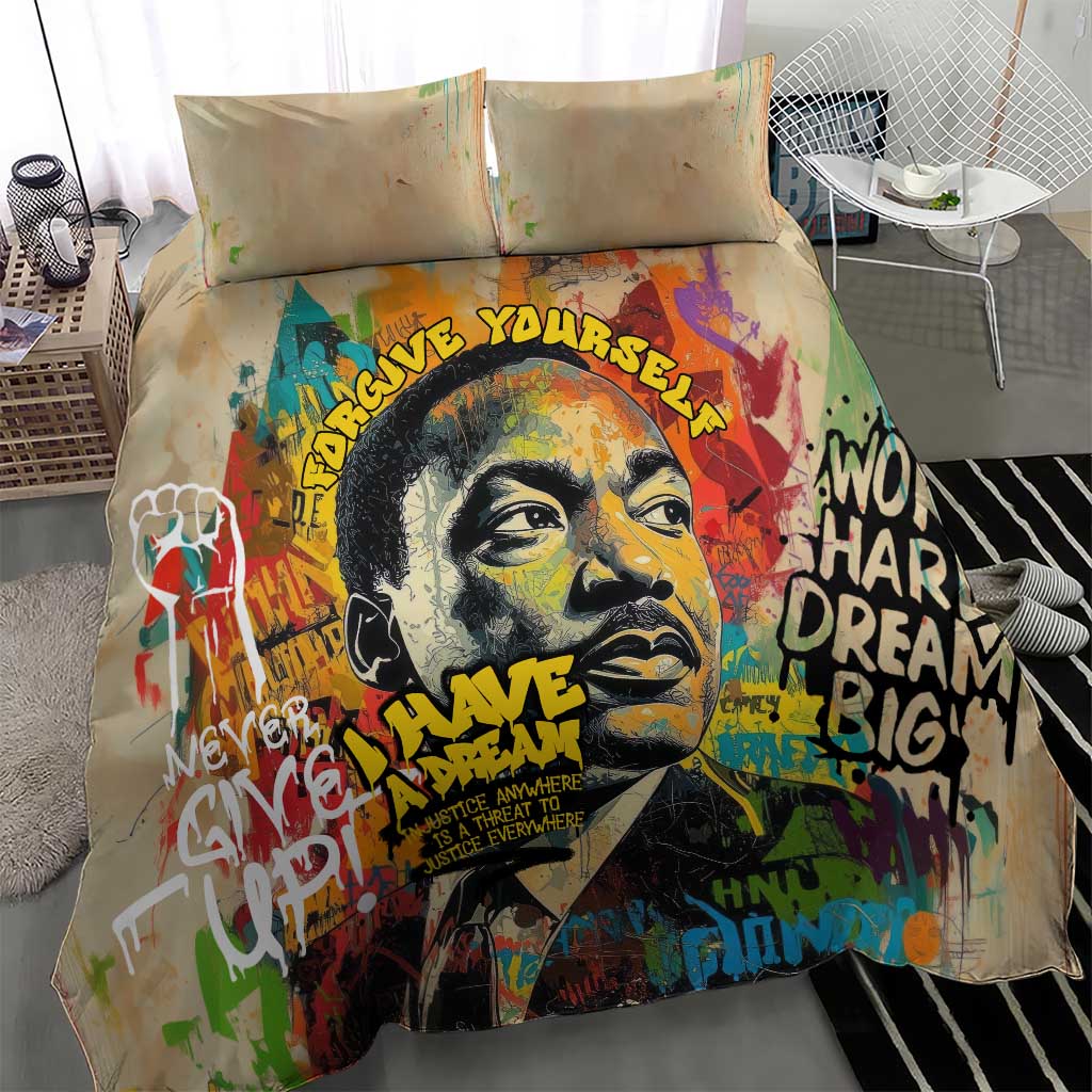Martin Luther King Graffiti Afro Bedding Set Colorful Spray Paint Quotes and Crown TS04