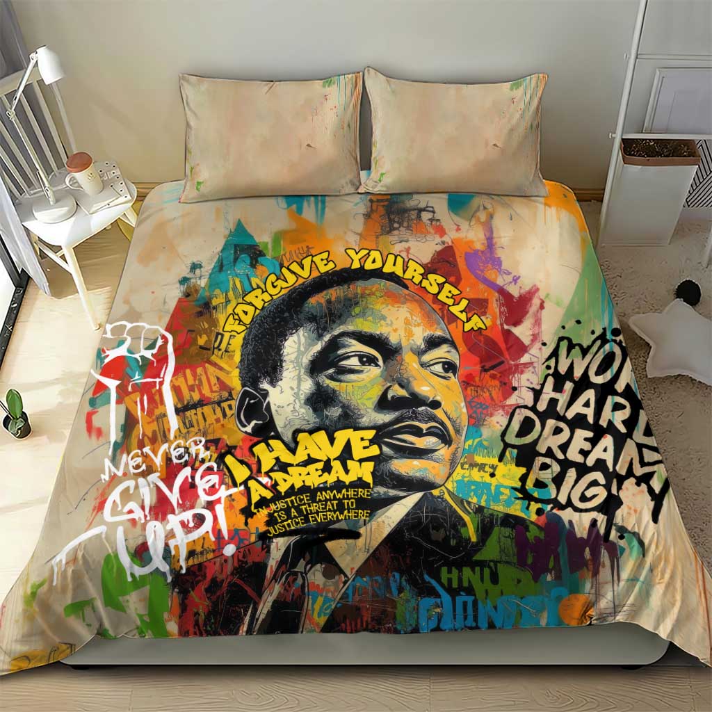 Martin Luther King Graffiti Afro Bedding Set Colorful Spray Paint Quotes and Crown TS04