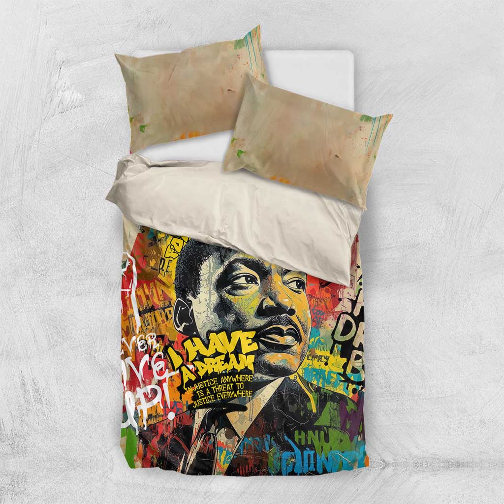 Martin Luther King Graffiti Afro Bedding Set Colorful Spray Paint Quotes and Crown TS04