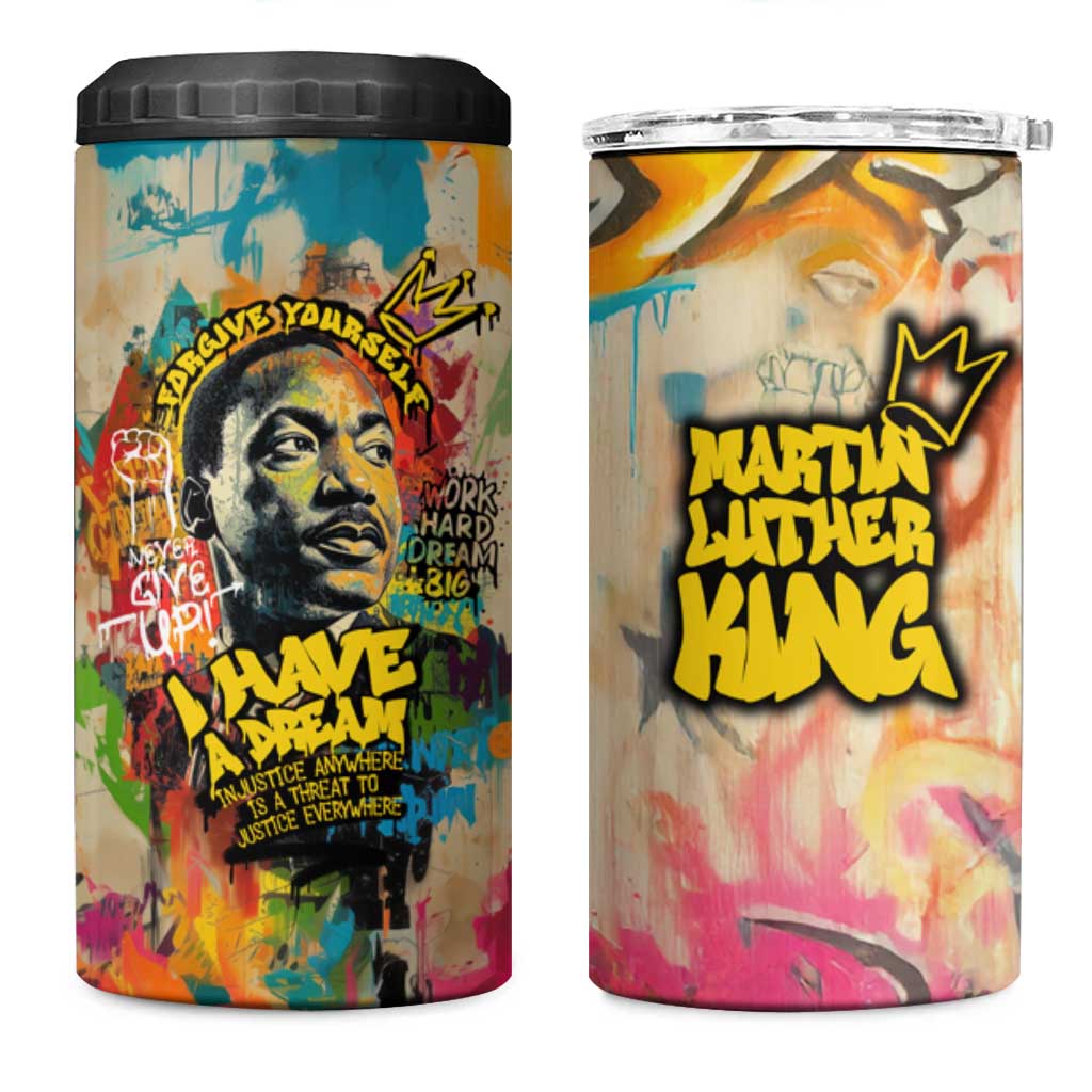 Martin Luther King Graffiti Afro 4 in 1 Can Cooler Tumbler Colorful Spray Paint Quotes and Crown TS04