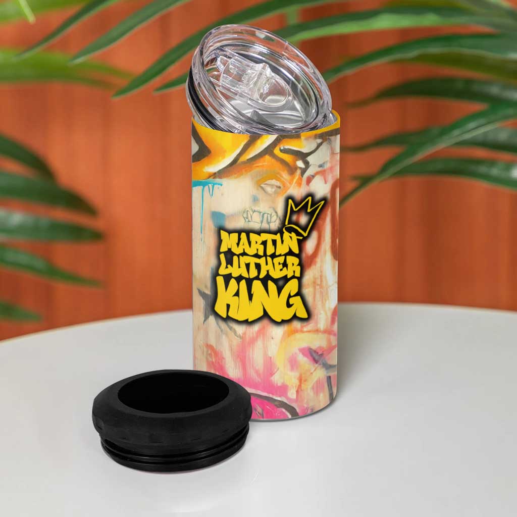 Martin Luther King Graffiti Afro 4 in 1 Can Cooler Tumbler Colorful Spray Paint Quotes and Crown TS04