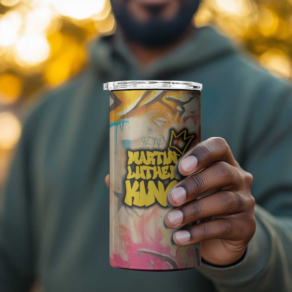 Martin Luther King Graffiti Afro 4 in 1 Can Cooler Tumbler Colorful Spray Paint Quotes and Crown TS04