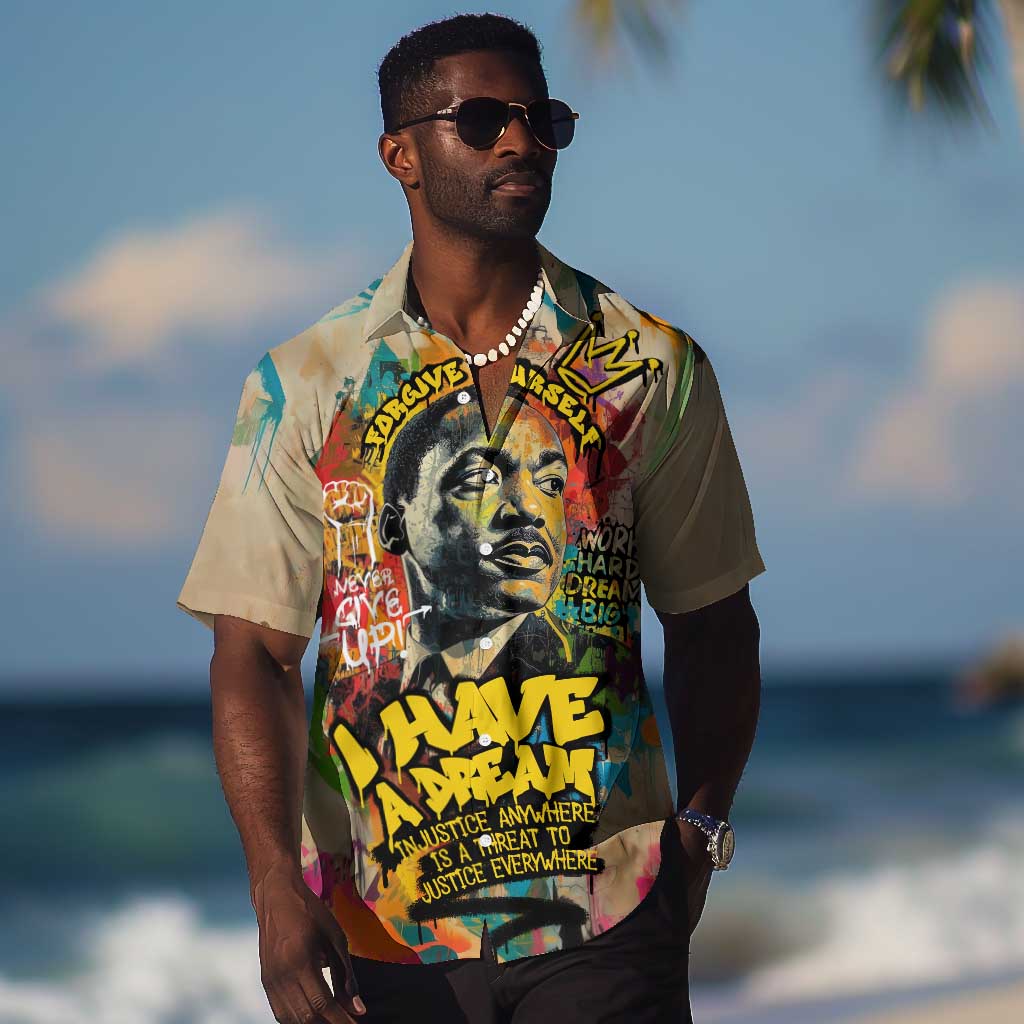 Martin Luther King Graffiti Afro Hawaiian Shirt Colorful Spray Paint Quotes and Crown TS04