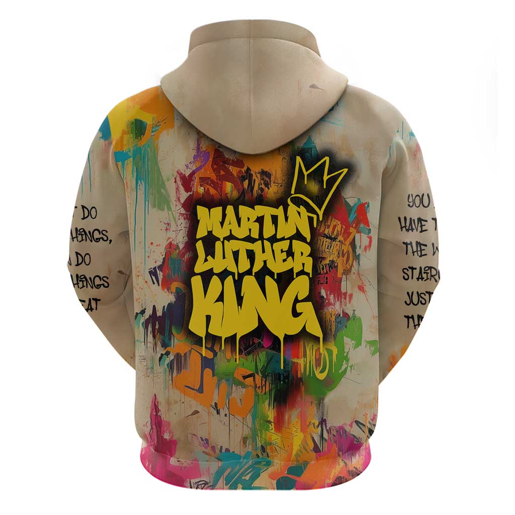 Martin Luther King Graffiti Style Graphic Hoodie with Colorful Spray Paint Quotes and Crown Detail TS04